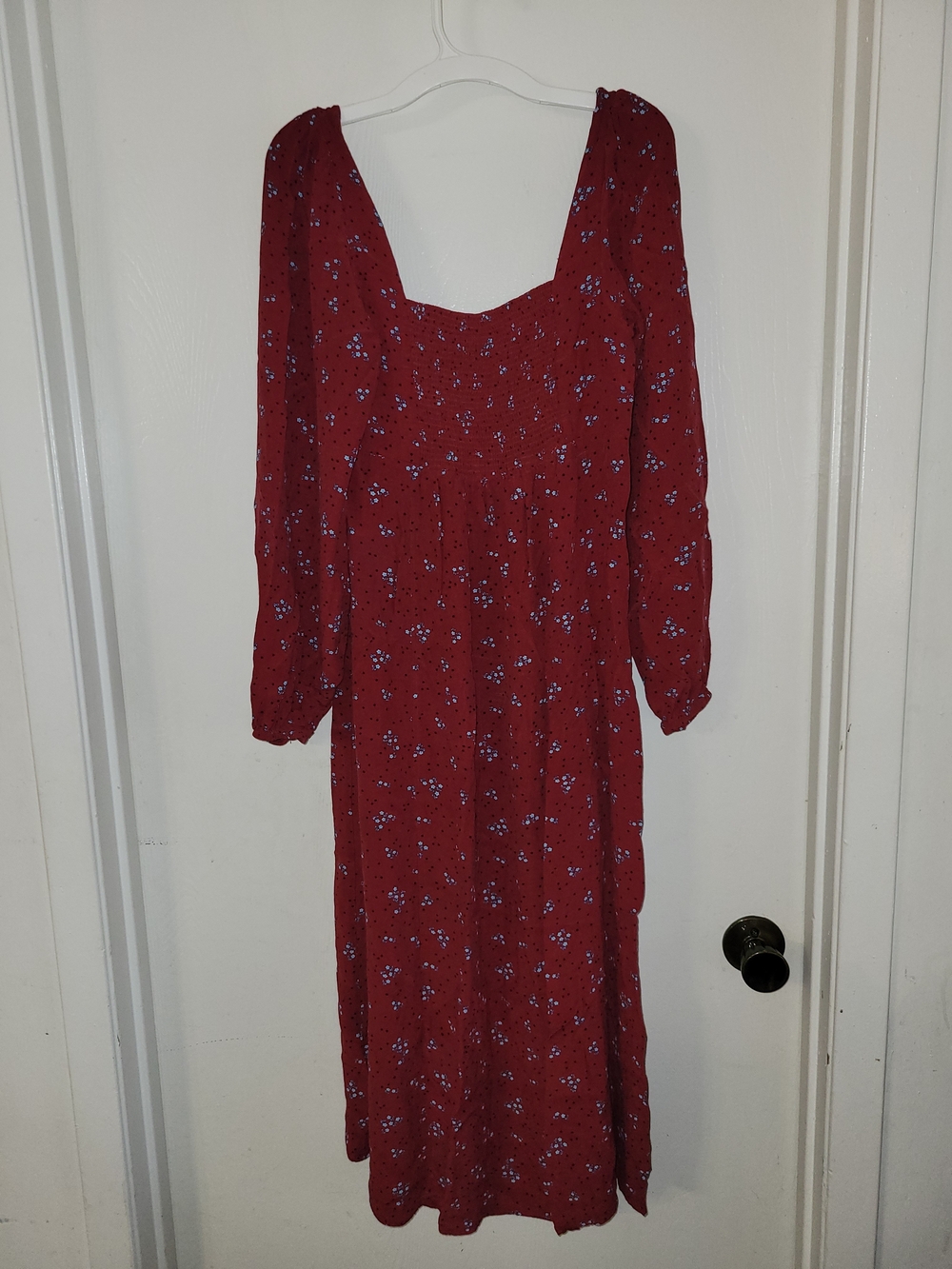 Free People Wine Red Floral Smocked IRIS Midi Dress